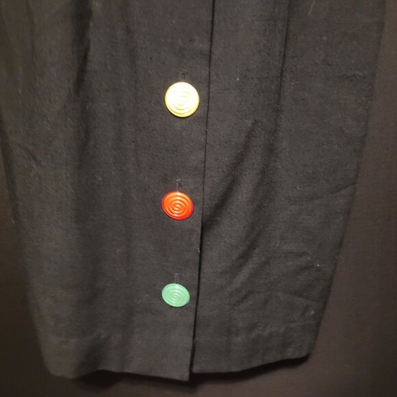 Vintage 80s Dress Black Large Rainbow Buttons Peri Petites Med Button Down - Picture 4 of 9